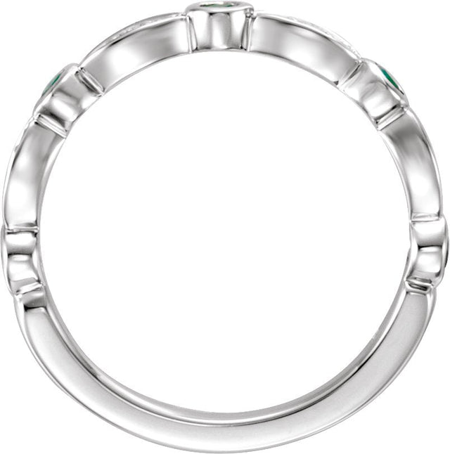 14K Gold Round Natural Emerald & Natural Diamond Stackable Ring - view 4