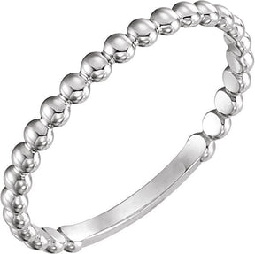 14K Gold Stackable Beaded Ring - White Gold
