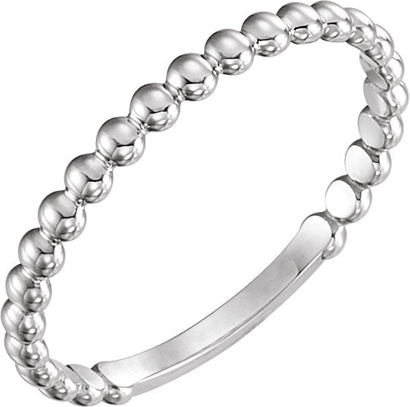 14K Gold Stackable Beaded Ring - White Gold