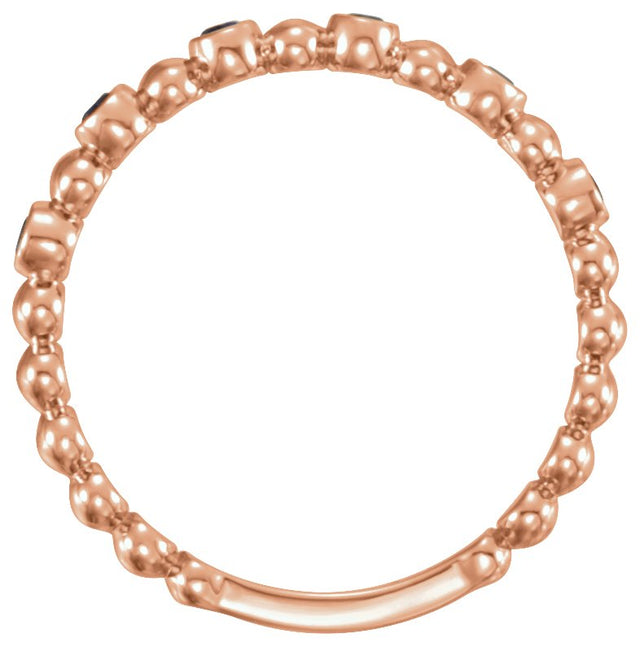 14K Gold Round Natural Blue Sapphire Stackable Bead Ring – 1.75mm Stones - Rose Gold - view 6
