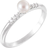Platinum Cultured White Freshwater Pearl & Natural Diamond Accented Stackable Pearl Ring