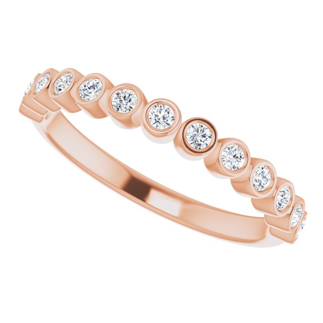 14K Gold Round Natural Diamond Bezel-Set Stackable Ring - Rose Gold - view 12