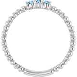 Platinum Round Natural Aquamarine Beaded Ring - view 12