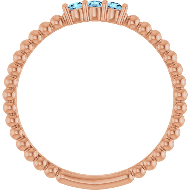 14K Gold Round Natural Aquamarine Beaded Ring - Rose Gold - view 12