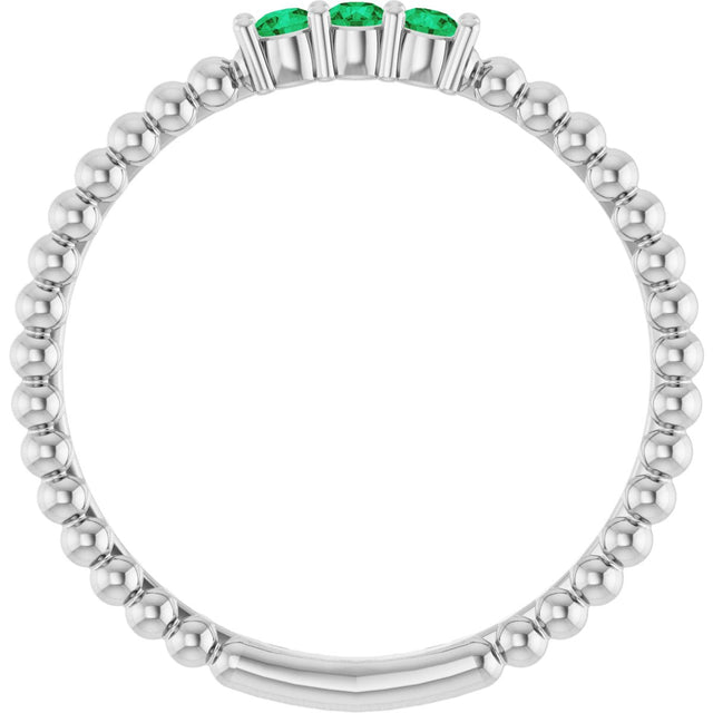 Platinum Round Lab-Grown Emerald Beaded Ring - view 12