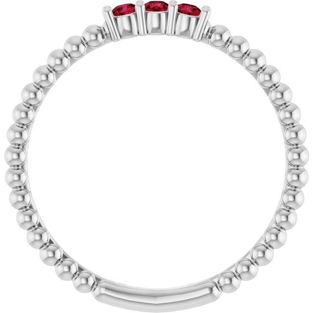 Platinum Round Natural Ruby Beaded Ring - view 12