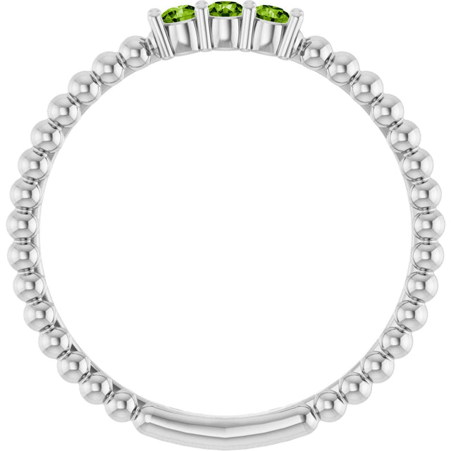 14K Gold Round Natural Peridot Beaded Ring - White Gold - view 12