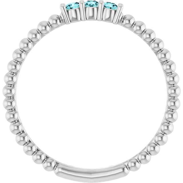 14K Gold Round Natural Blue Zircon Beaded Ring - White Gold - view 12