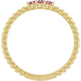 14K Gold Round Natural Pink Tourmaline Beaded Ring - Yellow Gold - view 12