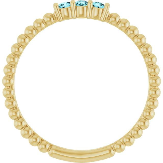 14K Gold Round Natural Blue Zircon Beaded Ring - Yellow Gold - view 12