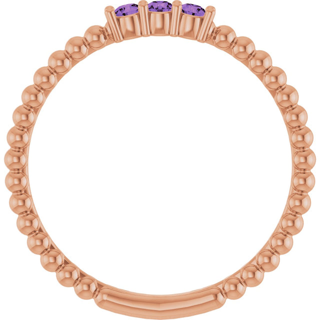 14K Gold Round Natural Amethyst Beaded Ring - Rose Gold - view 12