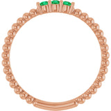 14K Gold Round Natural Emerald Beaded Ring - Rose Gold - view 12