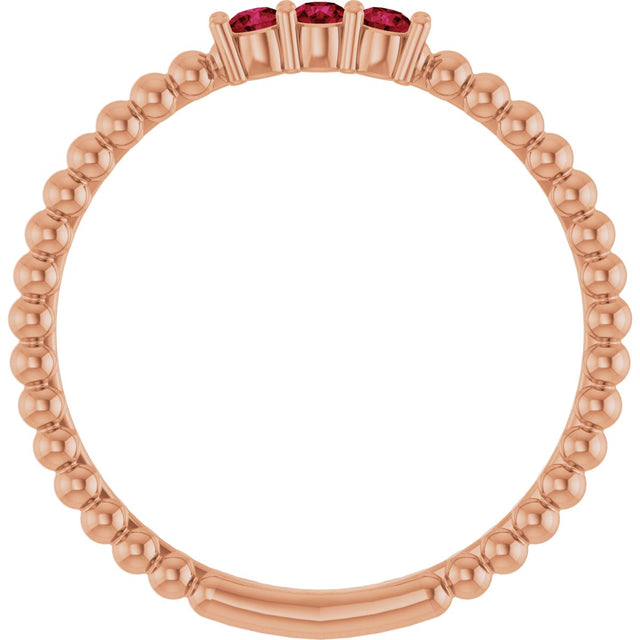 14K Gold Round Lab-Grown Ruby Beaded Ring - Rose Gold - view 12