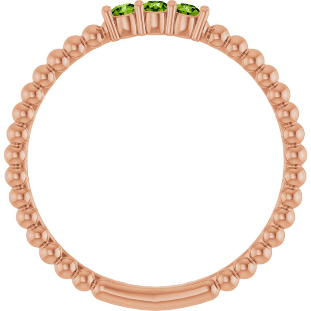 14K Gold Round Natural Peridot Beaded Ring - Rose Gold - view 12