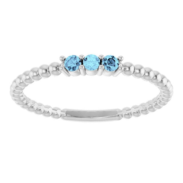 14K Gold Round Natural Aquamarine Beaded Ring - White Gold - view 13