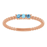 14K Gold Round Natural Aquamarine Beaded Ring - Rose Gold - view 13