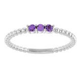 14K Gold Round Natural Amethyst Beaded Ring - White Gold - view 13