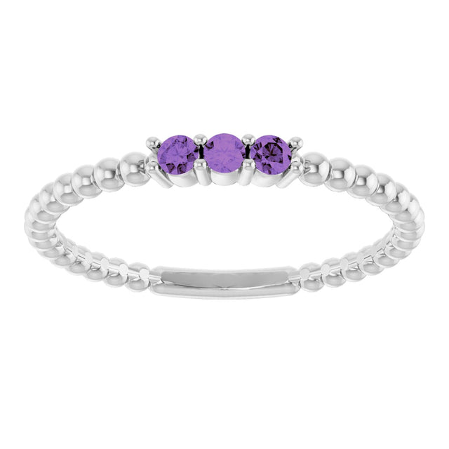 Platinum Round Natural Amethyst Beaded Ring - view 13