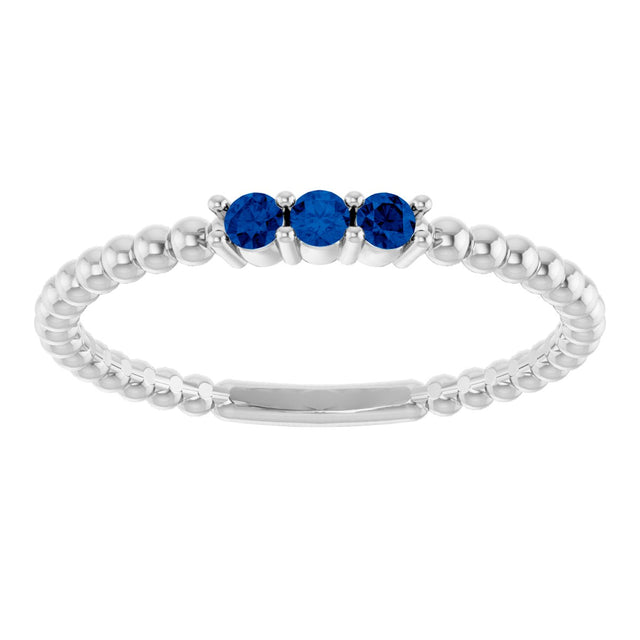 14K Gold Round Lab-Grown Blue Sapphire Beaded Ring - White Gold - view 13