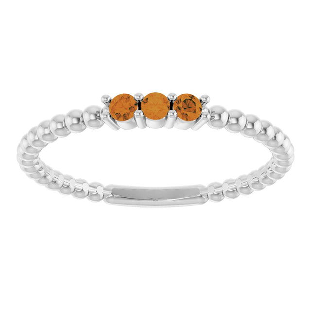 14K Gold Round Natural Citrine Beaded Ring - White Gold - view 13