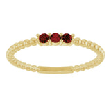 14K Gold Round Natural Mozambique Garnet Beaded Ring - Yellow Gold - view 13
