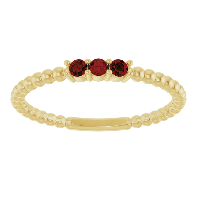 14K Gold Round Natural Mozambique Garnet Beaded Ring - Yellow Gold - view 13