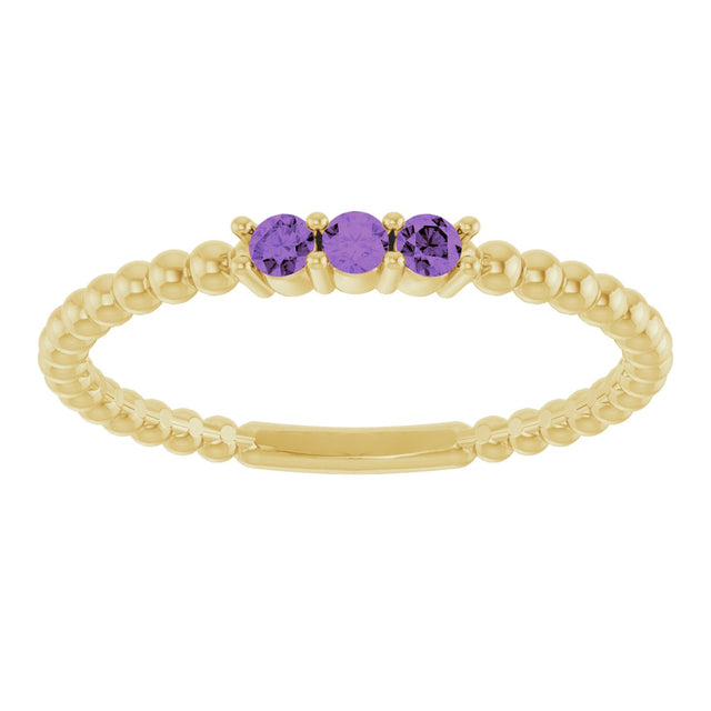 14K Gold Round Natural Amethyst Beaded Ring - Yellow Gold - view 13