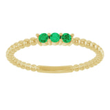 14K Gold Round Natural Emerald Beaded Ring - Yellow Gold - view 13