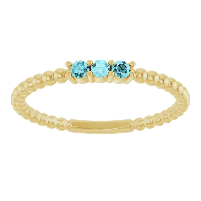 14K Gold Round Natural Blue Zircon Beaded Ring - Yellow Gold - view 13