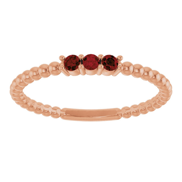 14K Gold Round Natural Mozambique Garnet Beaded Ring - Rose Gold - view 13