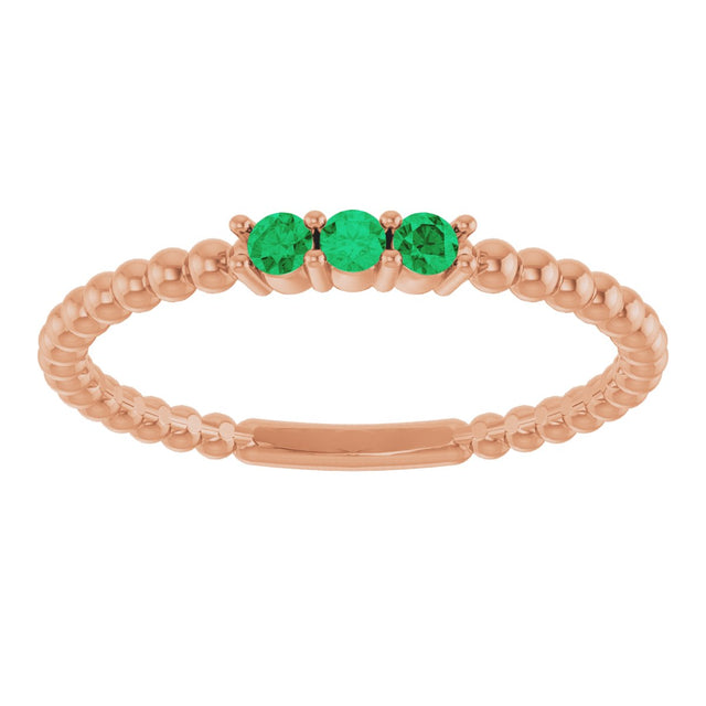 14K Gold Round Lab-Grown Emerald Beaded Ring - Rose Gold - view 13
