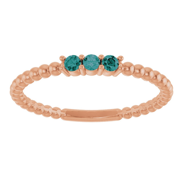 14K Gold Round Lab-Grown Alexandrite Beaded Ring - Rose Gold - view 13