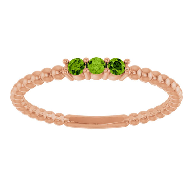 14K Gold Round Natural Peridot Beaded Ring - Rose Gold - view 13