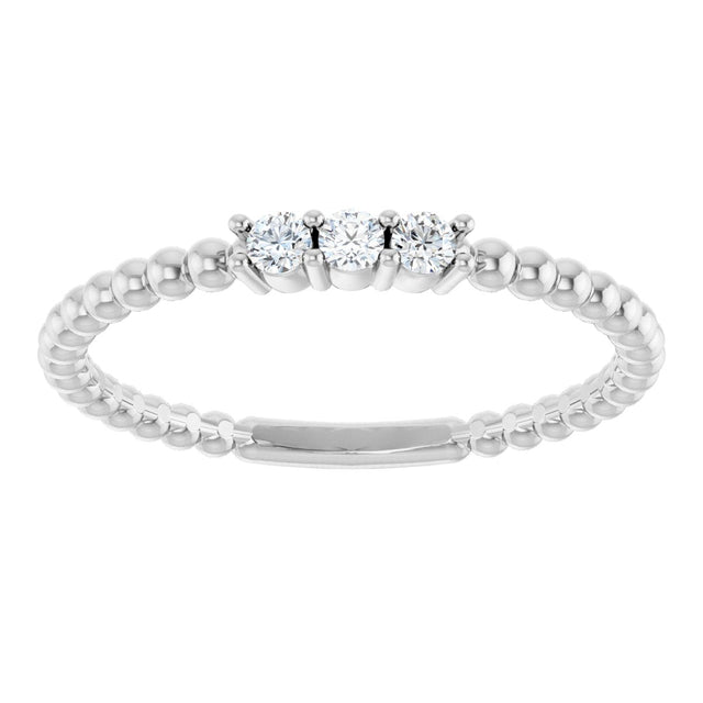 Platinum Round Natural Diamond Beaded Ring - view 13