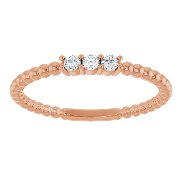 14K Gold Round Natural Diamond Beaded Ring - Rose Gold - view 13