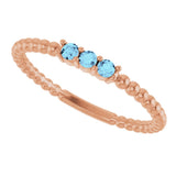 14K Gold Round Natural Aquamarine Beaded Ring - Rose Gold - view 15