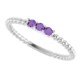 Platinum Round Natural Amethyst Beaded Ring - view 15