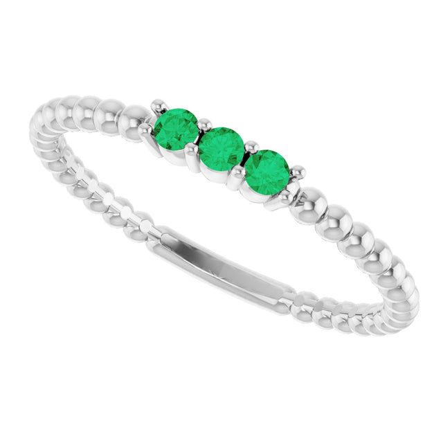 Platinum Round Natural Emerald Beaded Ring - view 15