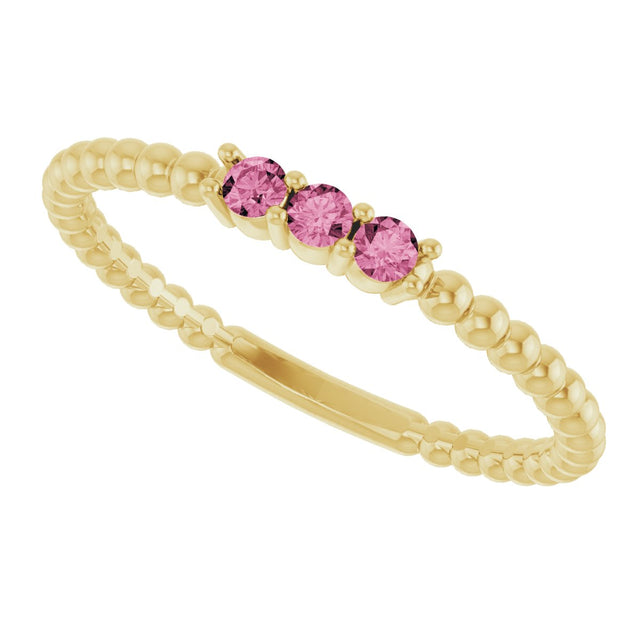 14K Gold Round Natural Pink Tourmaline Beaded Ring - Yellow Gold - view 15