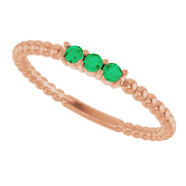 14K Gold Round Natural Emerald Beaded Ring - Rose Gold - view 15
