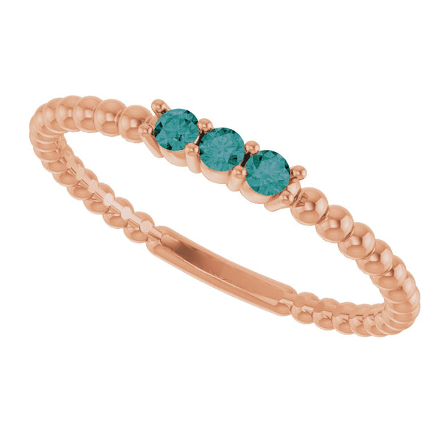 14K Gold Round Lab-Grown Alexandrite Beaded Ring - Rose Gold - view 15