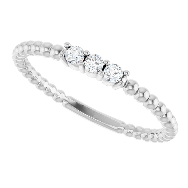 14K Gold Round Natural Diamond Beaded Ring - White Gold - view 15