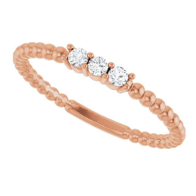 14K Gold Round Natural Diamond Beaded Ring - Rose Gold - view 15