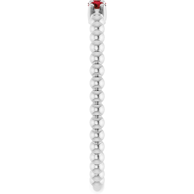 Platinum Round Natural Mozambique Garnet Beaded Ring - view 14