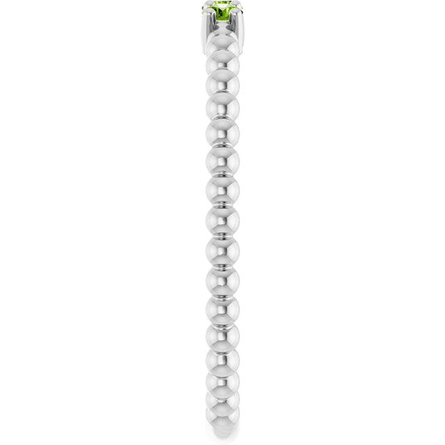 14K Gold Round Natural Peridot Beaded Ring - White Gold - view 14