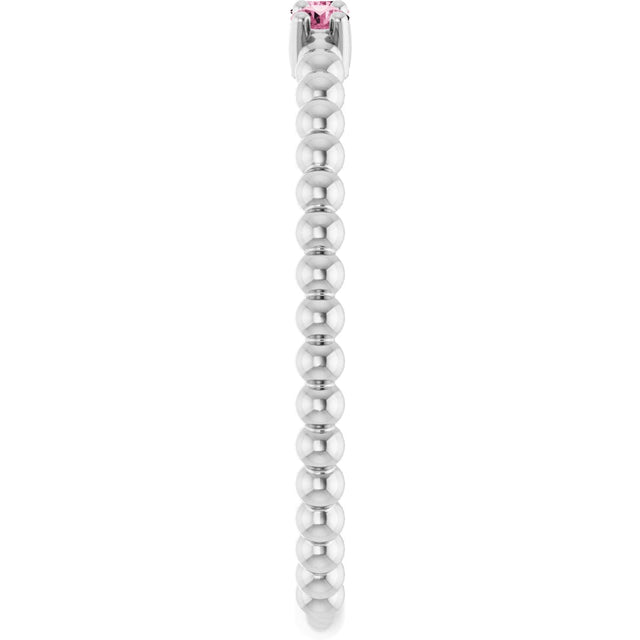 14K Gold Round Natural Pink Tourmaline Beaded Ring - White Gold - view 14