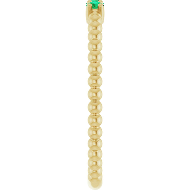 14K Gold Round Natural Emerald Beaded Ring - Yellow Gold - view 14