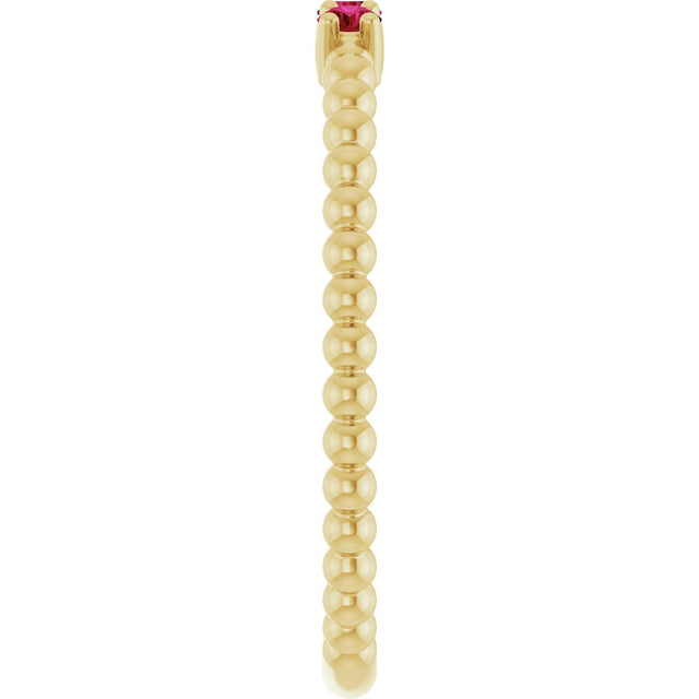 14K Gold Round Lab-Grown Ruby Beaded Ring - Yellow Gold - view 14