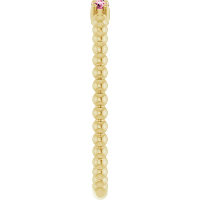 14K Gold Round Natural Pink Tourmaline Beaded Ring - Yellow Gold - view 14