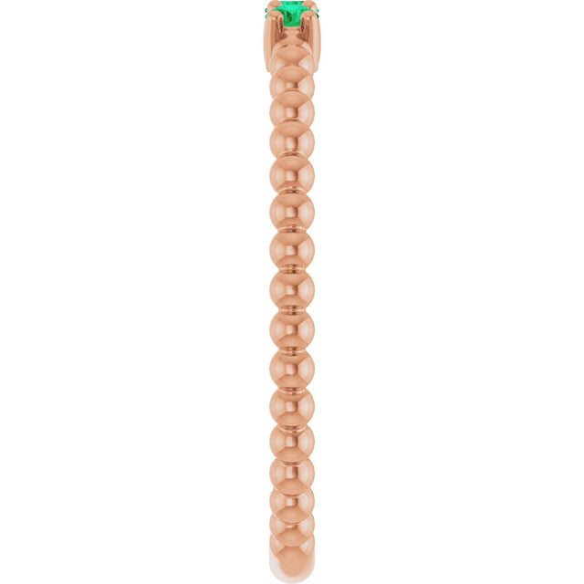 14K Gold Round Lab-Grown Emerald Beaded Ring - Rose Gold - view 14